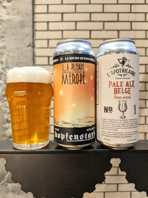 Veux-tu une bière, Blog, Sur cette comparée 4: pale ale belge, La Pléiade 7 sisters La Mérope par Hopfenstark, Pale ale belge par Apothicaire, Livraison Montréal